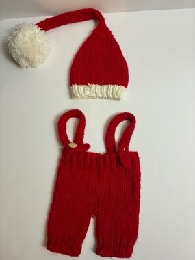 Red Knit Baby Santa Set with Cream Pom Hat